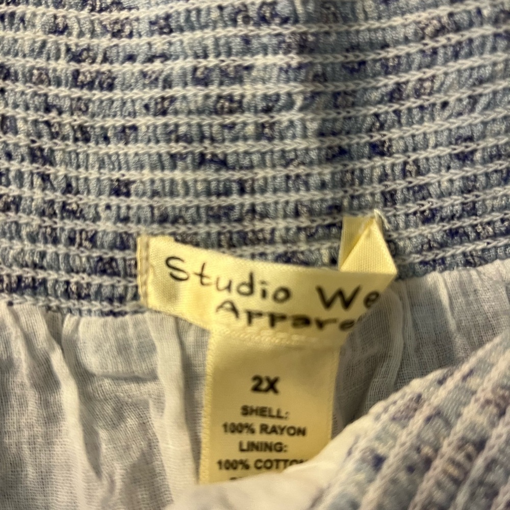 Studio West White and Blue Smocked Bubble Skirt - Picture 2 of 2